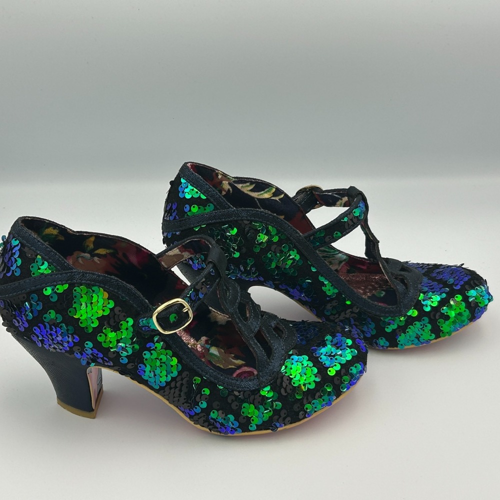 Irregular Choice Green Blue Sequin Party Heels Holiday Christmas Mermaid Oz -6.5 - Picture 2 of 16